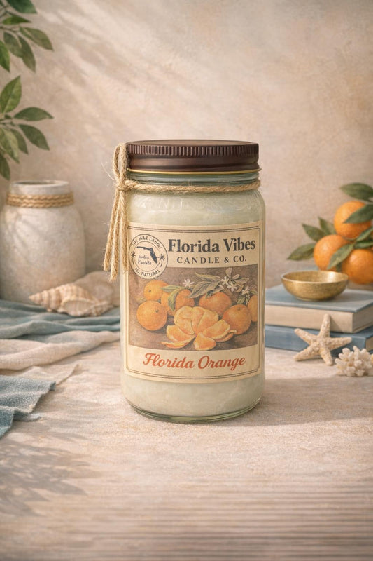 Florida Orange 8 oz Mason Jar candle lifestyle image
