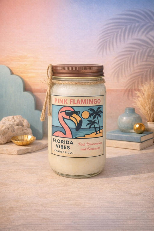 Pink Flamingo 8oz candle lifestyle image
