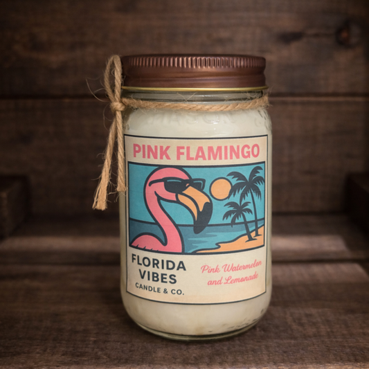 Pink Flamingo 16 oz Mason Jar Candle